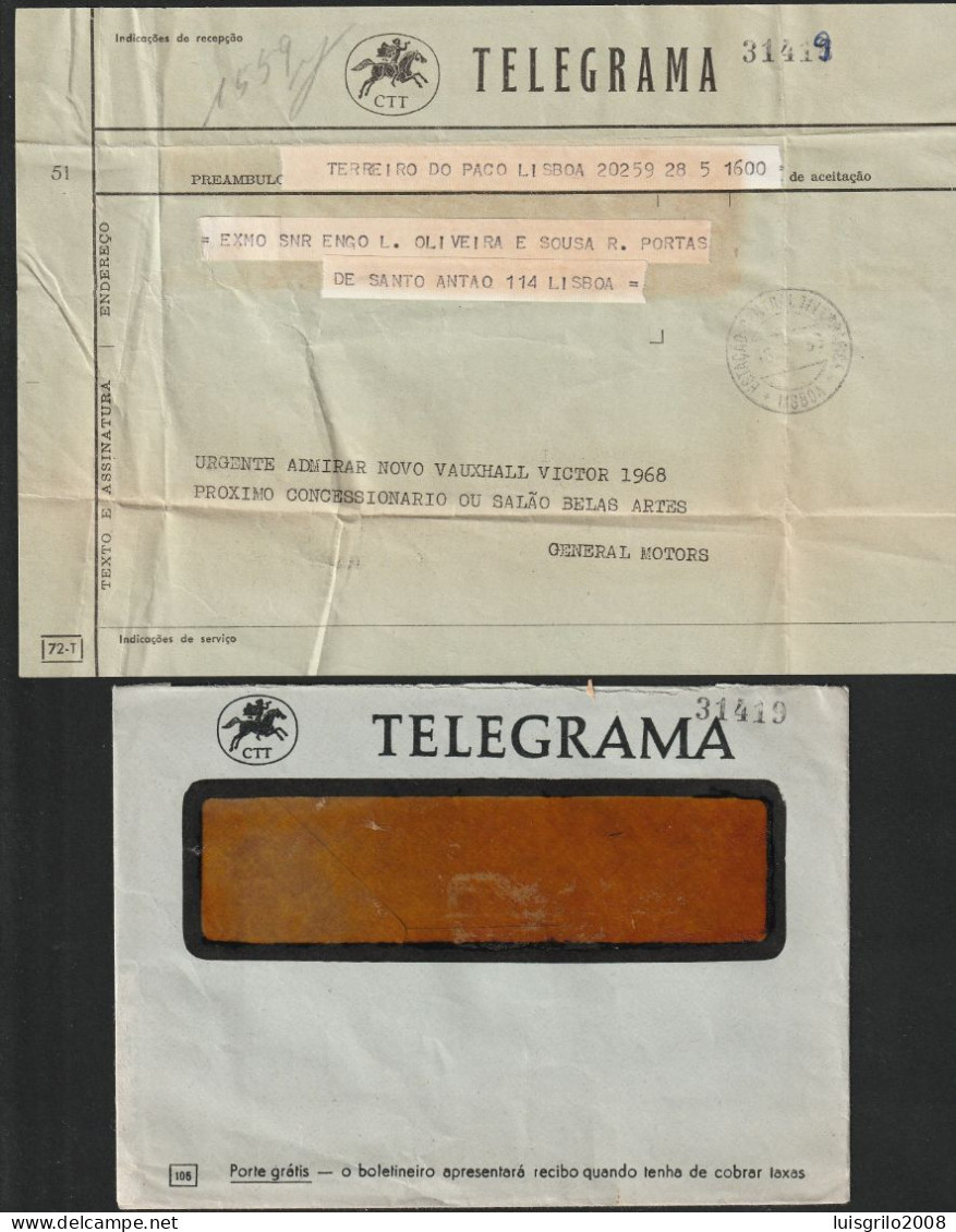 Telegram/ Telegrama - Postmark ESTAÇÃO CENTRAL TELEGRÁFICA. Lisboa. 1967 - Brieven En Documenten