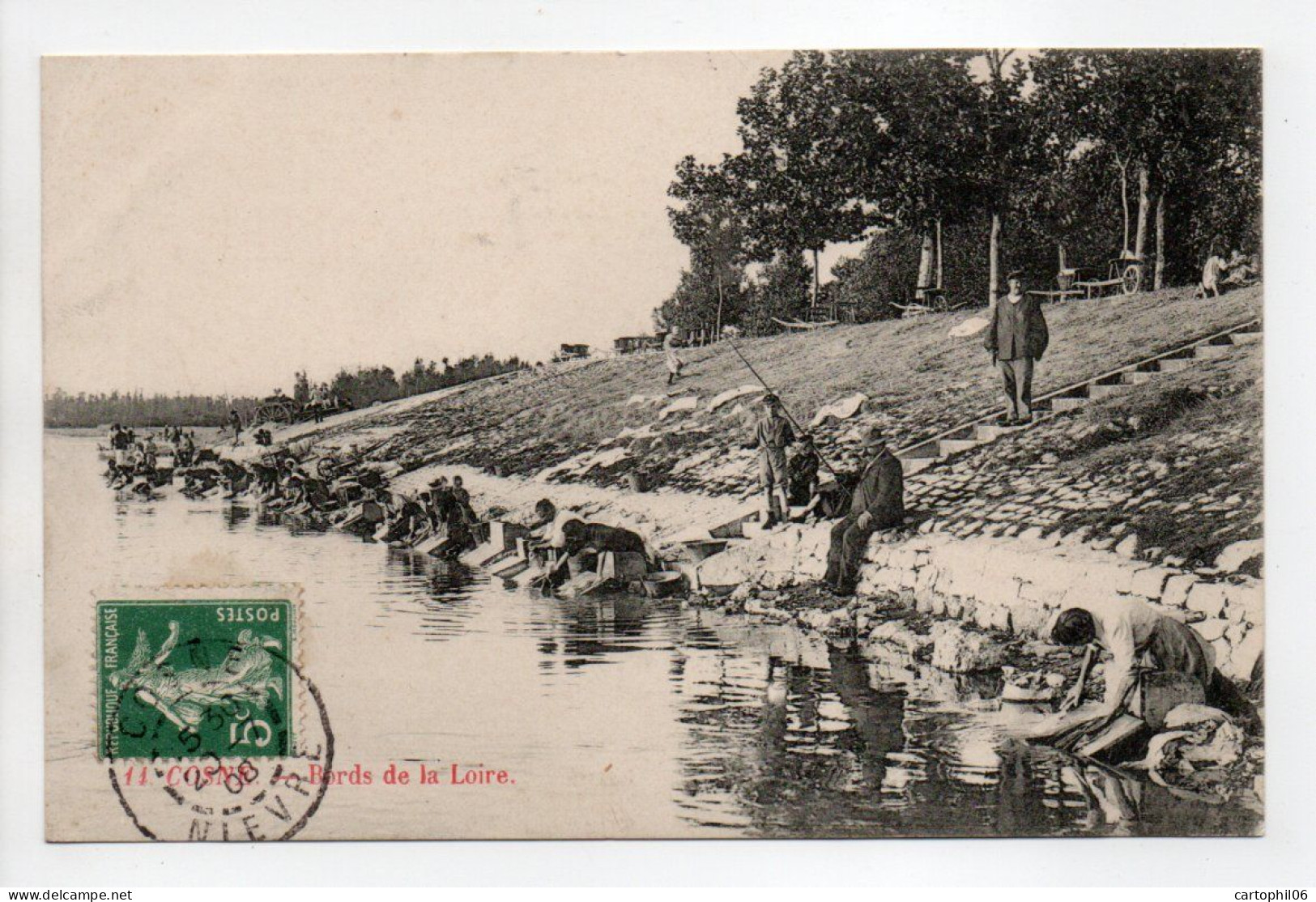 - CPA COSNE (58) - Bords De La Loire 1908 (belle Animation Avec Lavandières) - - Cosne Cours Sur Loire