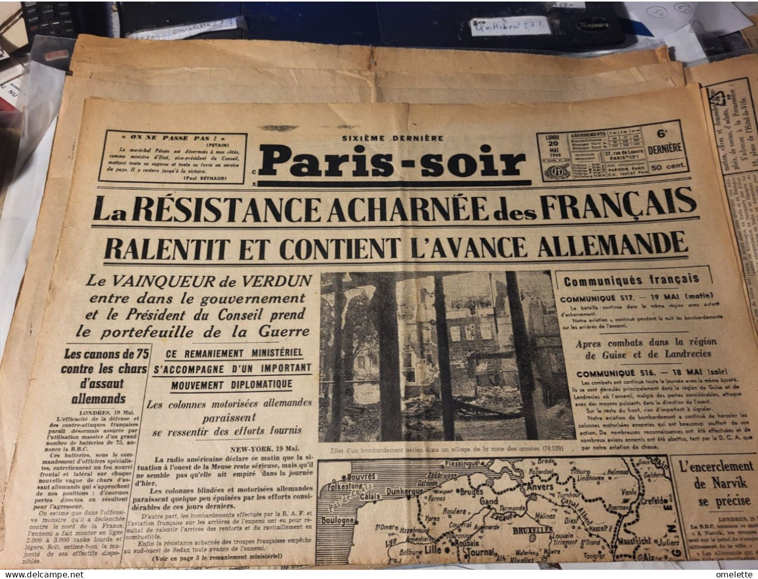 PARIS SOIR 40/RESISTANCE FRANCAISE /PETAIN GOUVERNEMENT/PAUL REYNAUD CABINET - 1800 - 1849