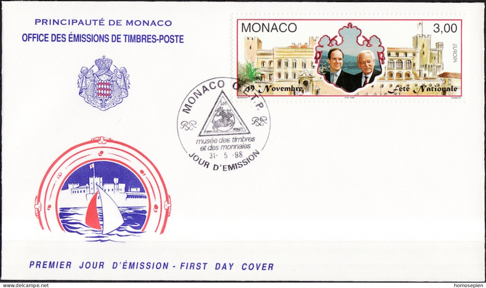 Europa CEPT 1998 Monaco FDC1 Y&T N°2153 - Michel N°2411 - 3f EUROPA - 1998