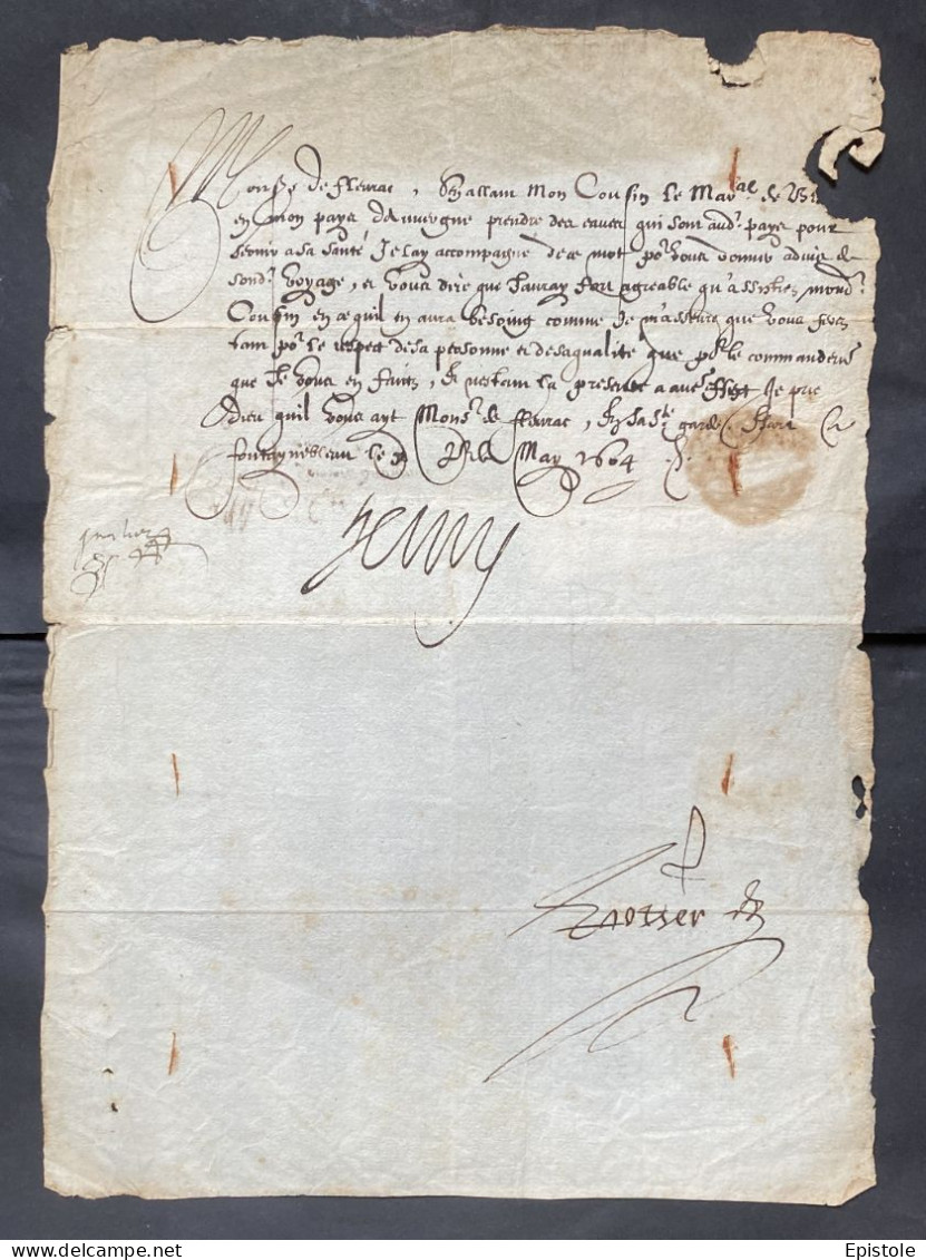 HENRI IV - Lettre Signée Avec Sceau – Maréchal De Cossé & Auvergne - 1604 - Personnages Historiques