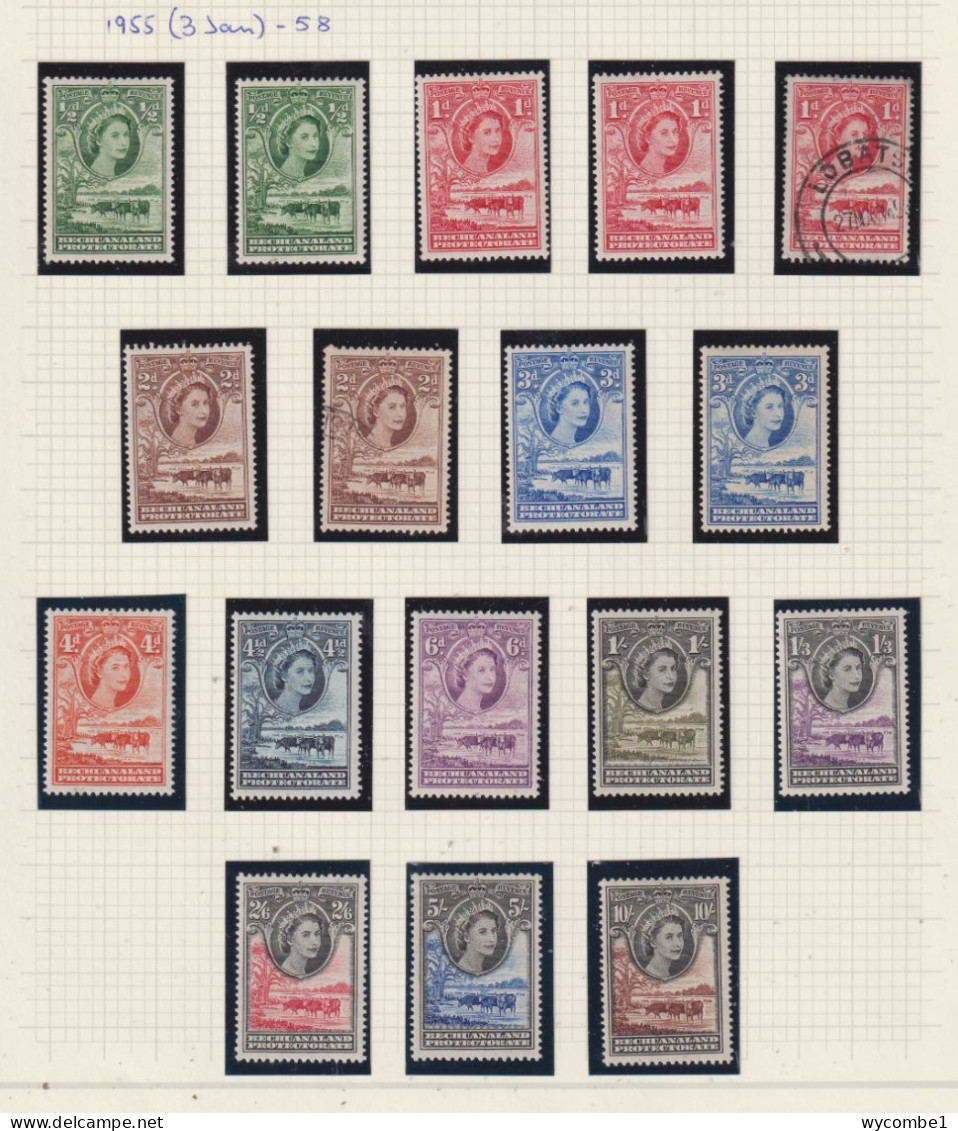 BECHUANALAND  - 1955-58 Elizabeth II Definitives Set With Varieties Hinged Mint (1x 1d + 2d Used) - 1885-1964 Bechuanaland Protectorate