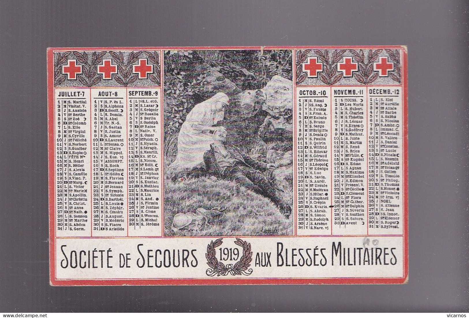CALENDRIER MILITARIA 1919 Societé De Secours Aux Bléssés Militaires - Petit Format : 1901-20