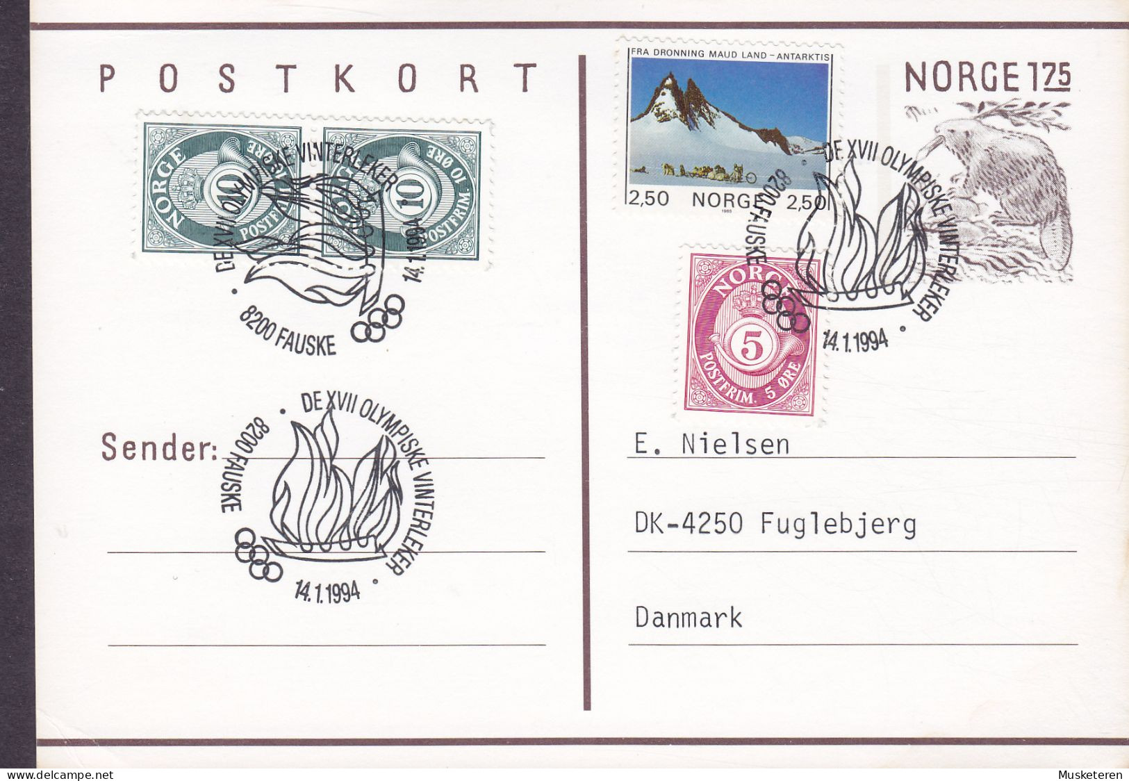 Norway Uprated Postal Stationery Ganzsache Beaver Sonderstempel OLYMPISKE VINTERLEKER FAUSKE 1994 Olympic Games - Postwaardestukken