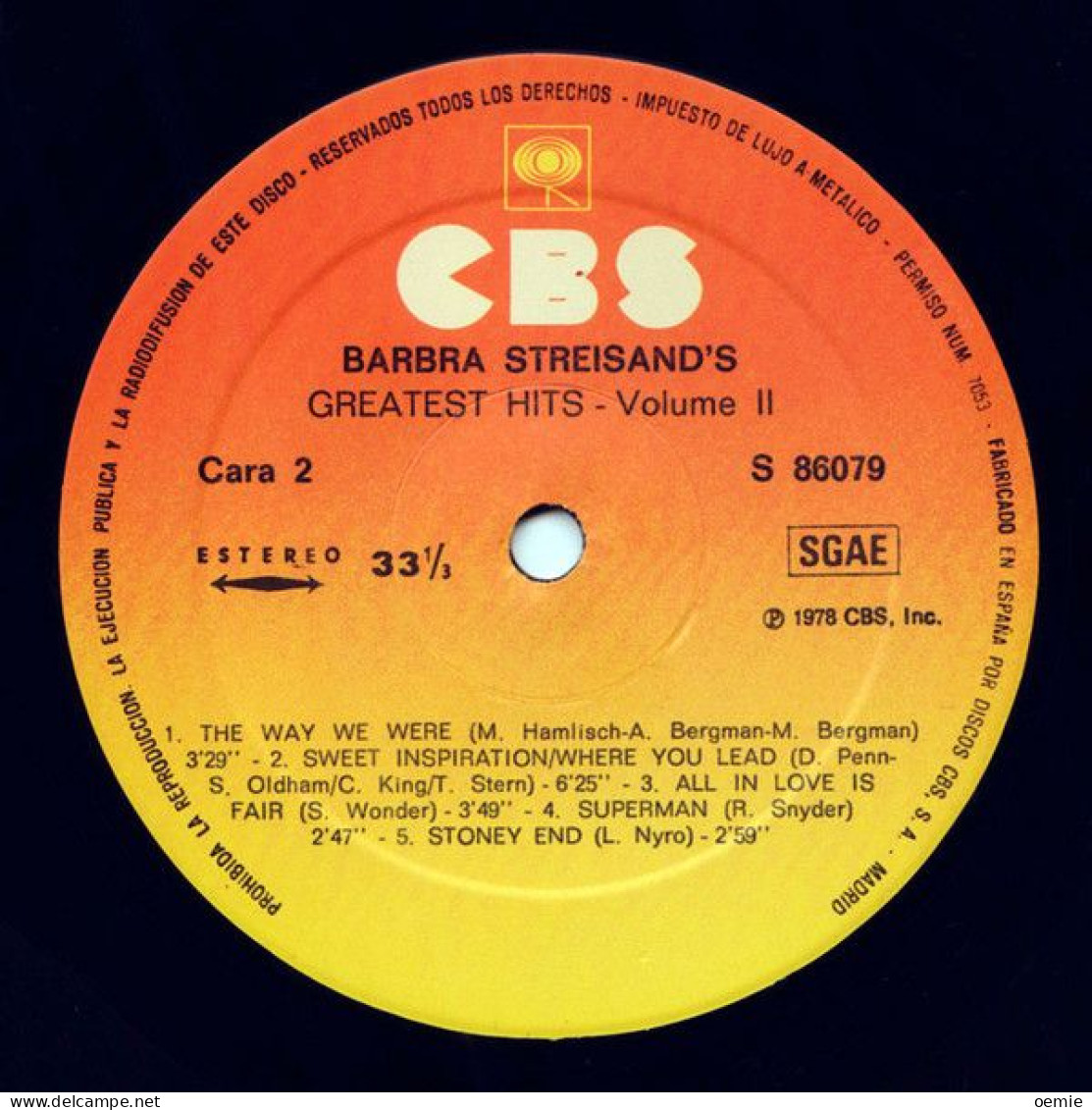 BARBRA  STREISAND  °°  GREATEST HITS VOLUME 2  °°  PRESSAGE ESPAGNE - Otros - Canción Inglesa