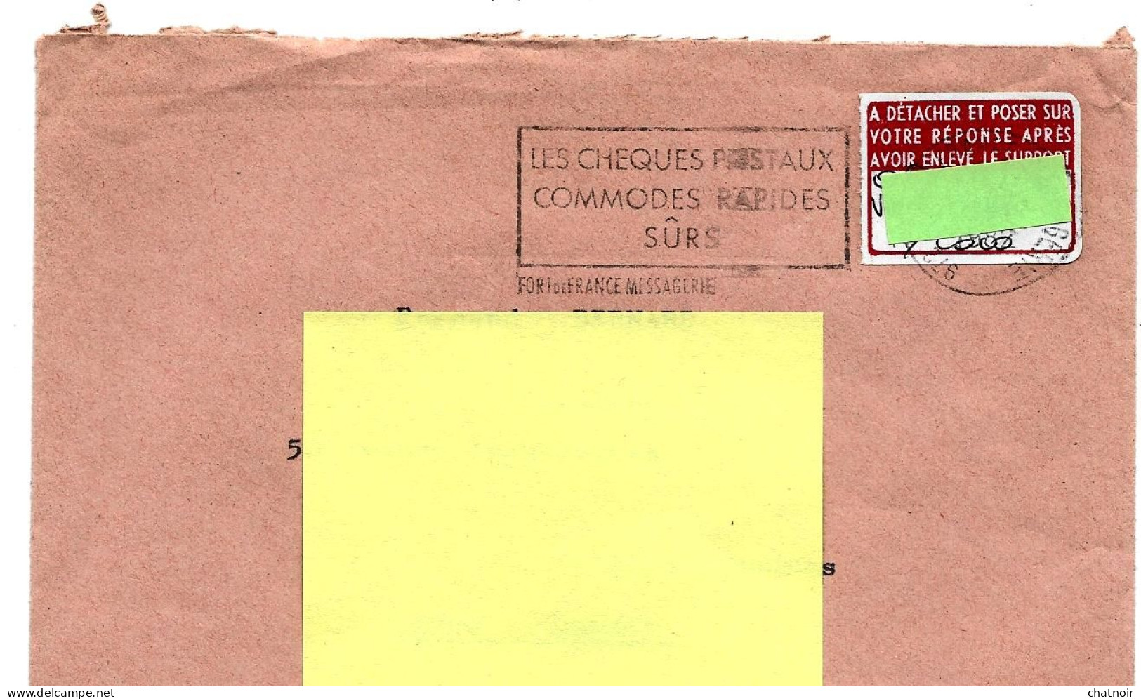 Envel  Oblit FORT DE FRANCE MESSAGERIE 1982   "timbre" à Detacher Et Poser Sur Votre Reponse ....pour DRANCY - Other & Unclassified