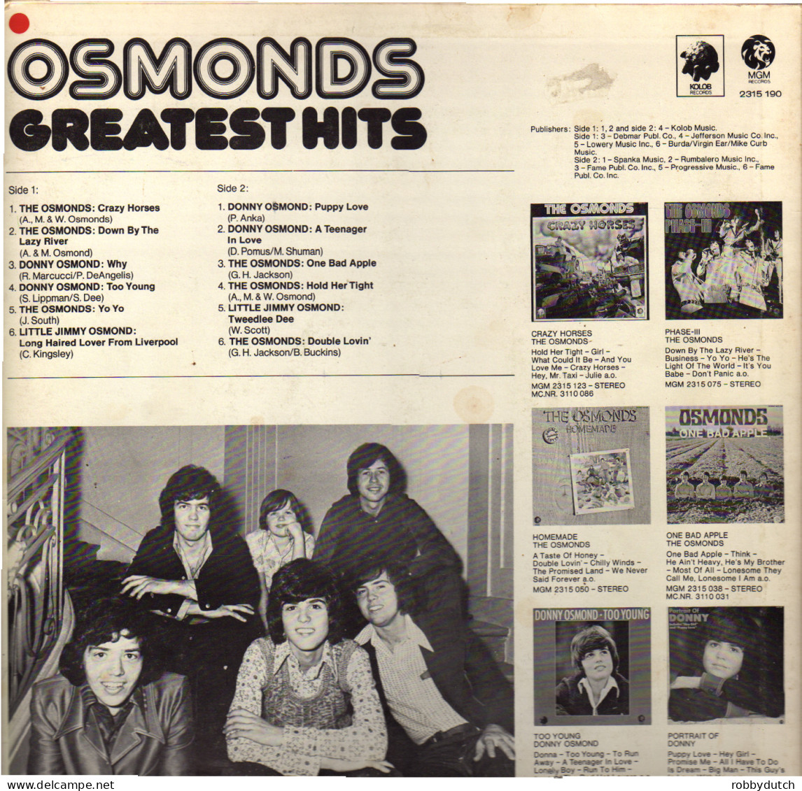 * LP *  THE OSMONDS - GREATEST HITS (Germany 1972) - Disco & Pop