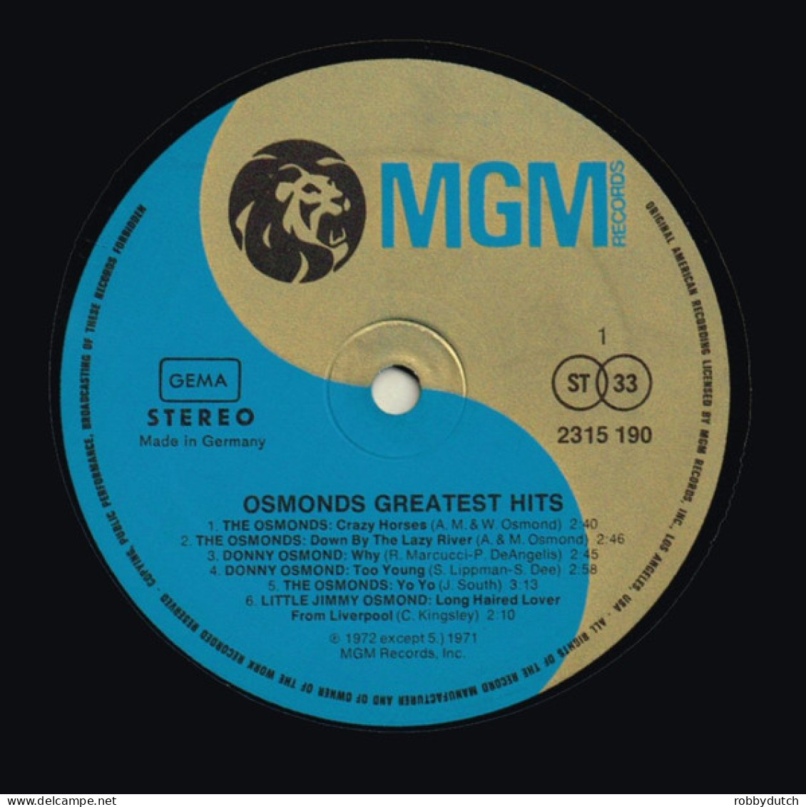 * LP *  THE OSMONDS - GREATEST HITS (Germany 1972) - Disco, Pop