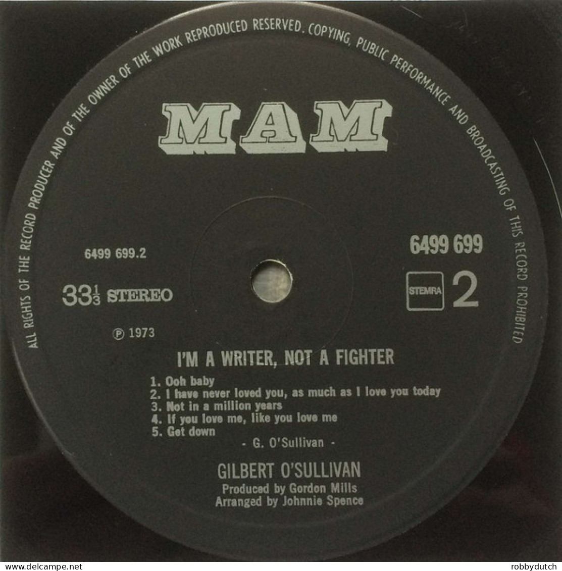 * LP *  GILBERT O' SULLIVAN - I'M A WRITER, NOT A FIGHTER (Holland 1973 EX-) - Disco, Pop