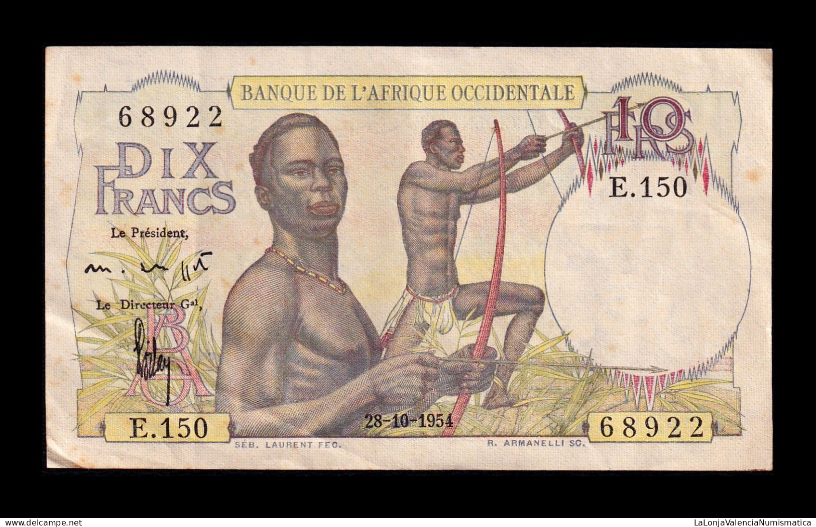 French West Africa Africa Occidental Francesa 10 Francs 1954 Pick 37(2) Mbc/+ Vf/+ - Other - Africa