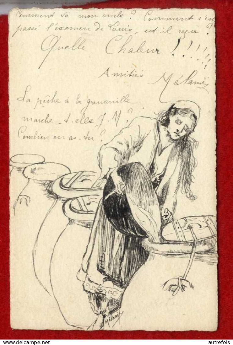 FEMME AU TRAVAIL   -   DESSIN  REALISEE SUR CARTE POSTALE  -   NON SIGNEE   ORIGINAL 1904 - Drawings