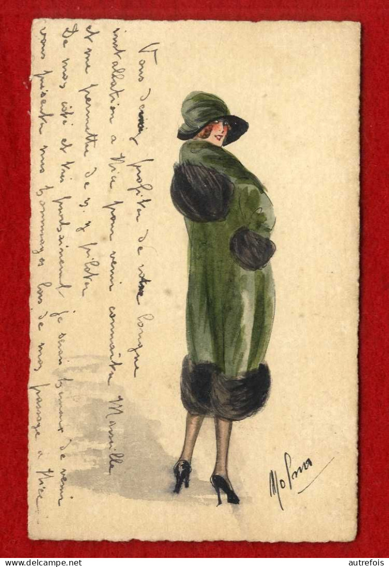 FEMME MODE AVEC UN JOLI CHAPEAU    -   AQUARELLE   REALISEE SUR CARTE POSTALE  -   SIGNEE   ORIGINAL 1920 - Aquarelles