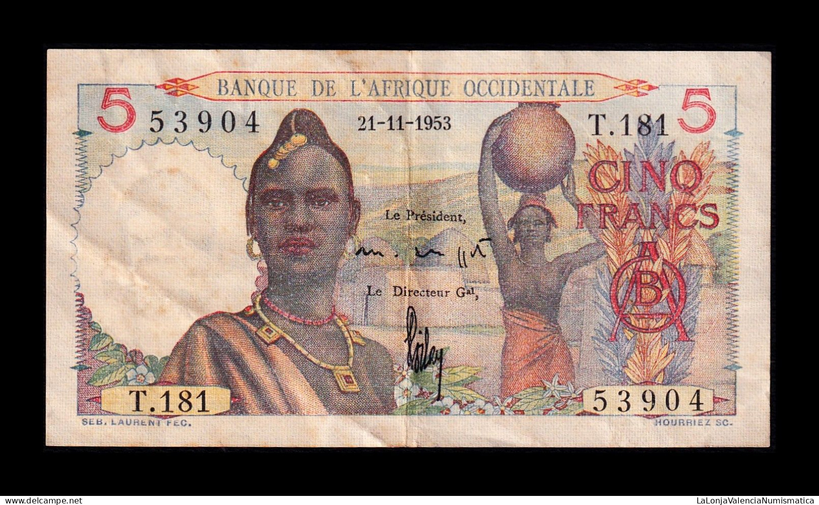 French West Africa Africa Occidental Francesa 5 Francs 1953 Pick 36(2) Bc/Mbc F/Vf - Other - Africa