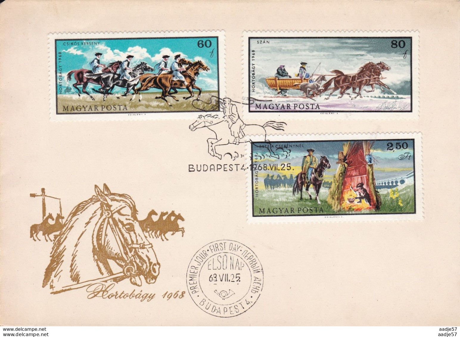 Ungarn Hongary Hongrie FDC 27-07-1968 Horses Pferden - Briefe U. Dokumente