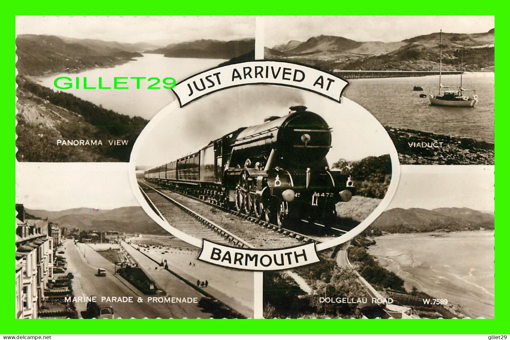 BASRMOUTH, PAYS DE GALLES - JUST ARRIVED BY TRAIN - 7 MULTIVUES -  REAL PHOTOGRAPH - - Gwynedd