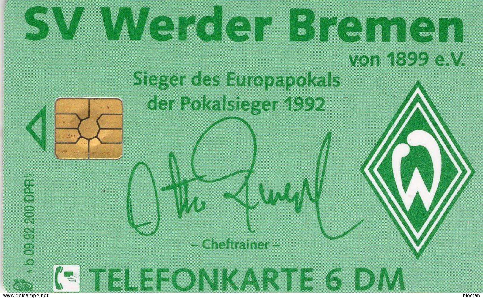 Pokalsieg Werder Bremen TK N *b 09/1992 200Expl.(K259) ** 50€ Visitenkarte Cheftrainer VIP TC Soccer On Telecard Germany - V-Reeksen : VIP En Visitekaartjes