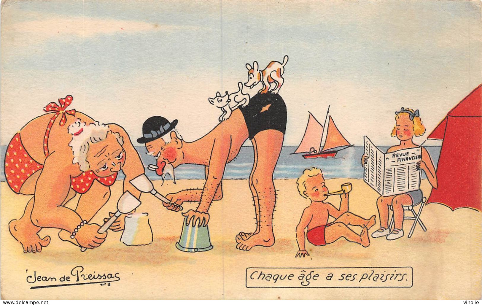 PIE-23-GOLL. 7501 : CARTE ILLUSTREE. JEAN DE PREISSAC. HUMOUR A LA PLAGE - Preissac