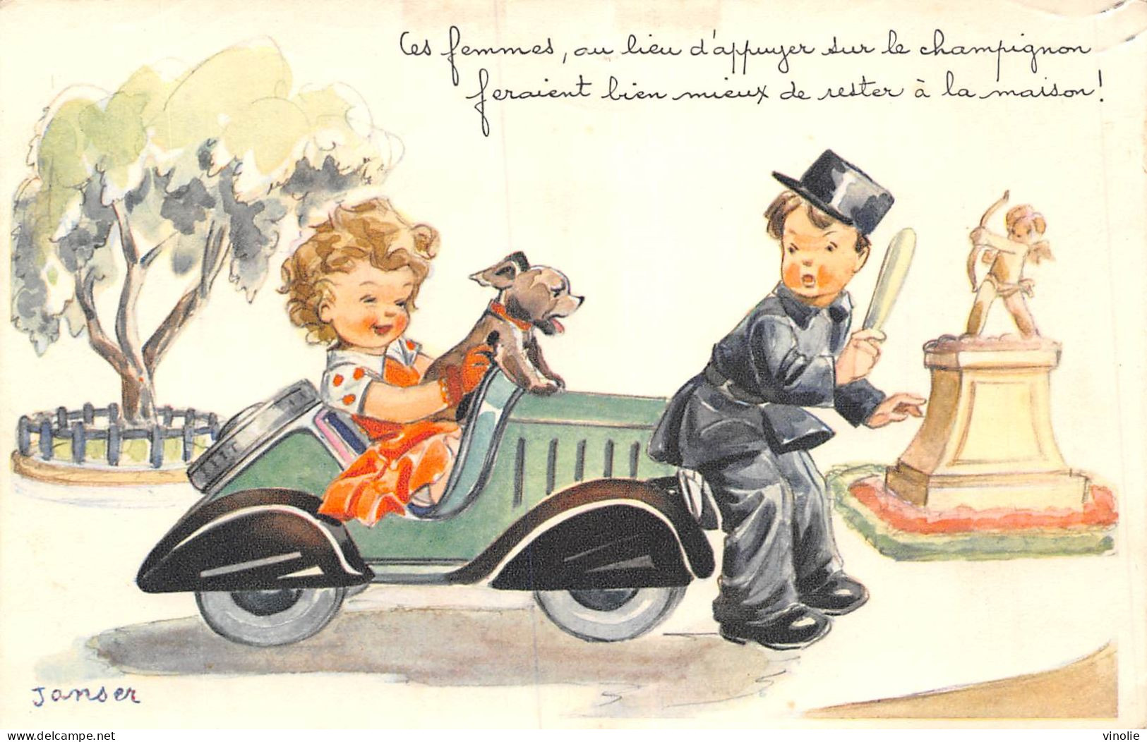 PIE-23-GOLL. 7506 : CARTE ILLUSTREE. HUMOUR. JANSER. SEXISME. FEMME AU VOLANT. AGENT DE POLICE - Janser