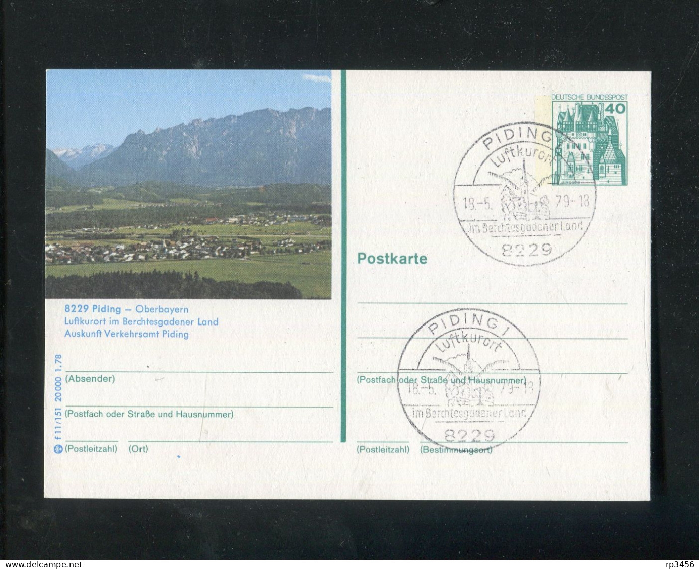 "BUNDESREPUBLIK DEUTSCHLAND" Bildpostkarte Mit Bildgleichem Stempel Ex "PIDING" (4382) - Cartoline Illustrate - Usati