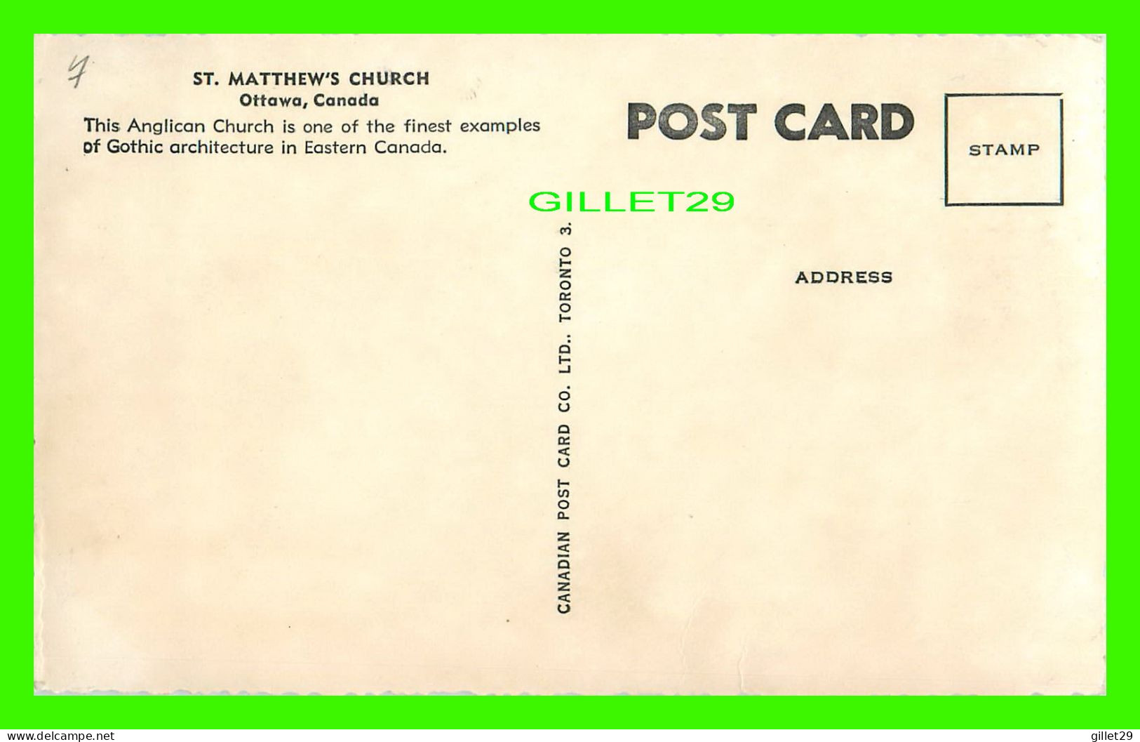 OTTAWA, ONTARIO - ST MATTHEW'S ANGLICAN CHURCH - CANADIAN POST CARD CO LTD - - Ottawa