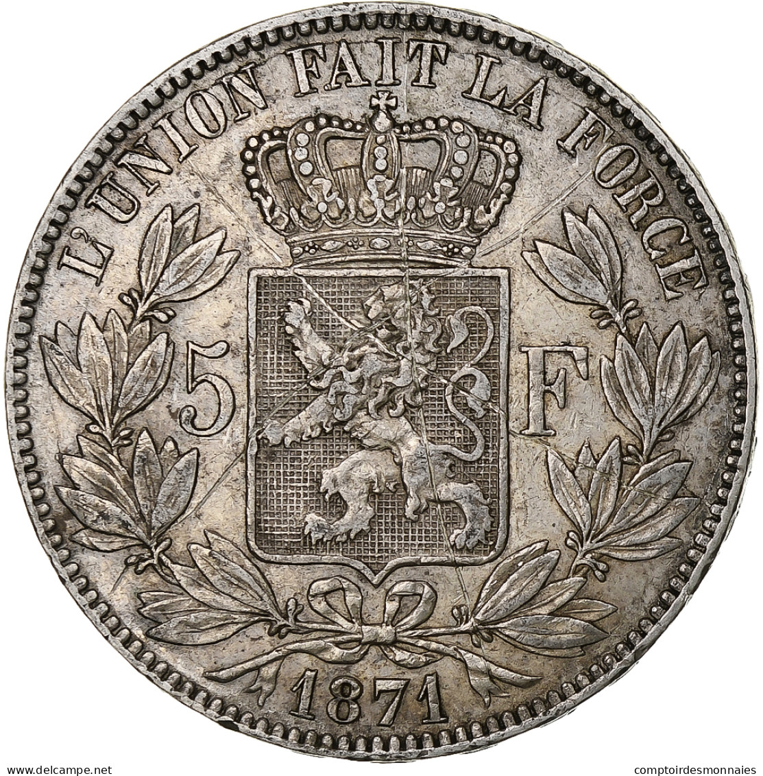 Monnaie, Belgique, Leopold II, 5 Francs, 5 Frank, 1871, TTB, Argent, KM:24 - 5 Francs