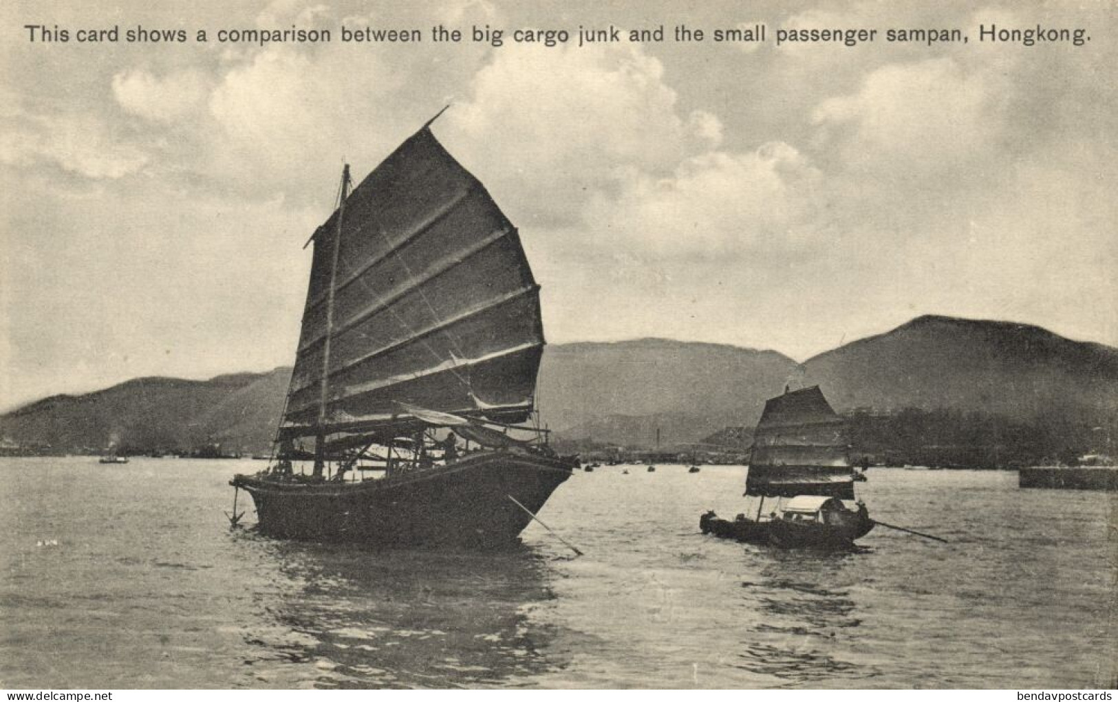 China, HONG KONG, Cargo Junk, Passenger Sampan (1910s) Postcard - Chine (Hong Kong)