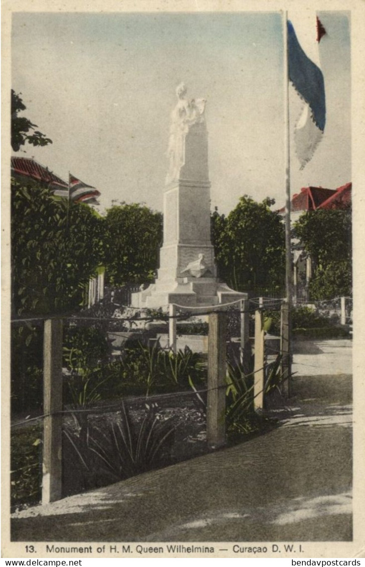 Curacao, D.W.I., WILLEMSTAD, Queen Wilhelmina Monument (1938) Sunny Isle No. 13 - Curaçao
