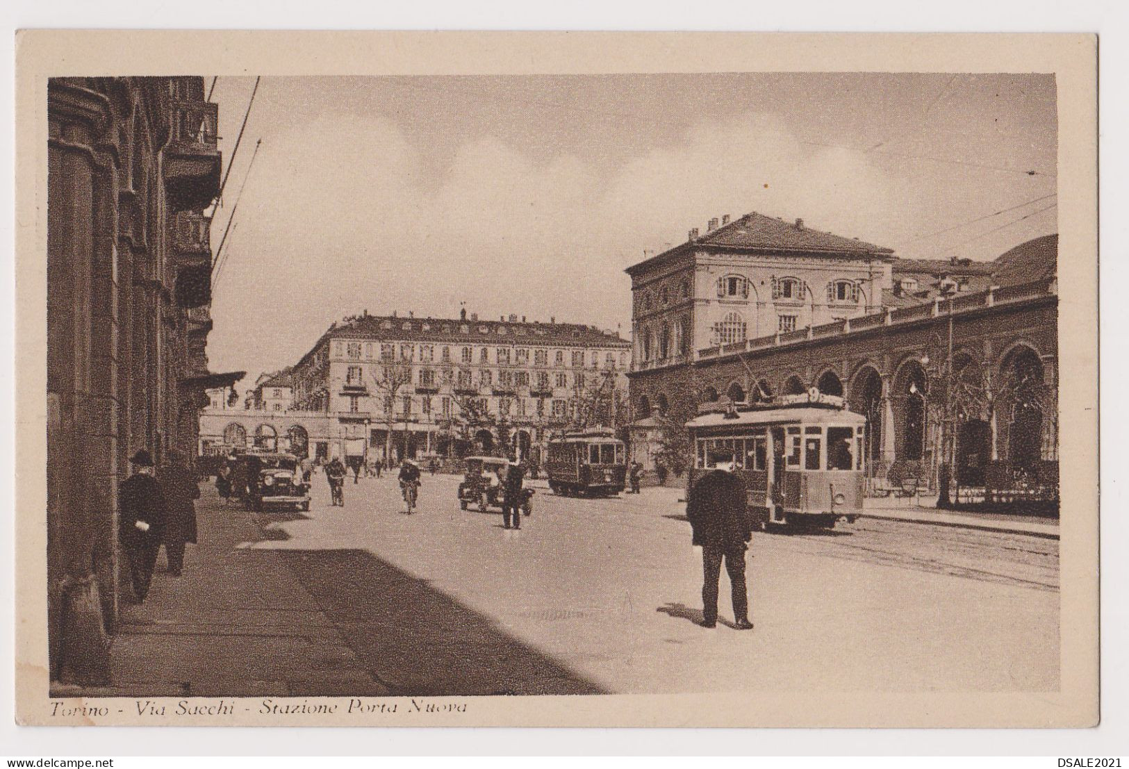 Italy Italia TORINO, Via Sacchi-Stazione Porta Nuova, Old Cars, Buildings, Electric Tram, Vintage Photo Postcard (66778) - Stazione Porta Nuova