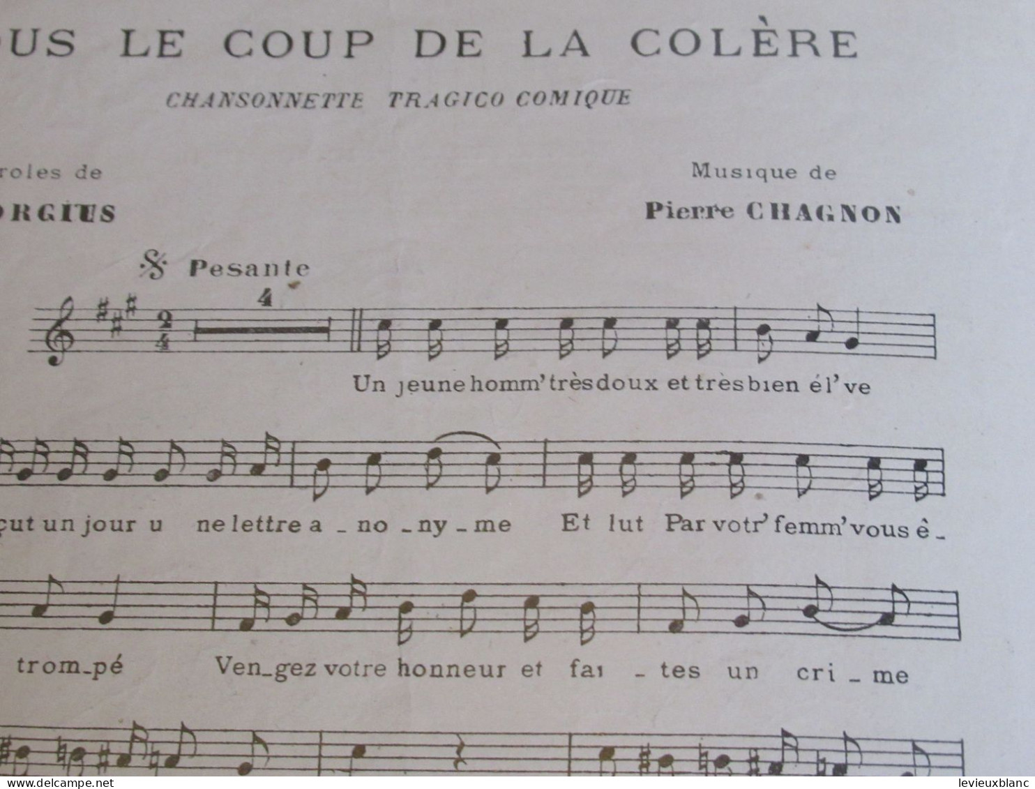 Partition Ancienne/"Sous Le Coup De La Colère/GEORGIUS/ Pierre CHAGNON/Vers1900-1920  PART384 - Sonstige & Ohne Zuordnung