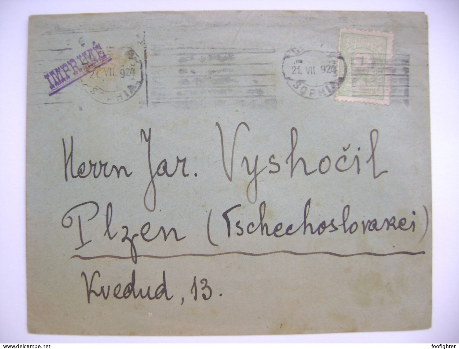 Cover 1924 Sophia To Czechoslovakia, 1 Lev. Taxe, Postage Due - Briefe U. Dokumente
