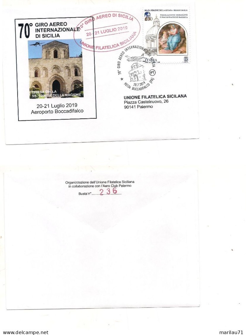 GM436 Giro Aereo Sicilia 2019 70° Affrancatura Aerogramma - 2011-20: Cartas & Documentos