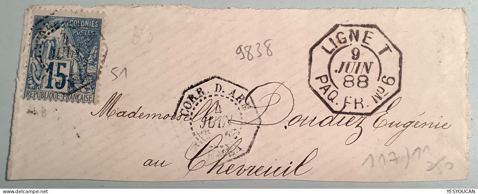 CORR.D.ARM NOUMEA Cad Sans L‘ Année RR ! (1888) Colonies Générales Type Dubois (correspondance D‘ Armée  Françaises - Used Stamps