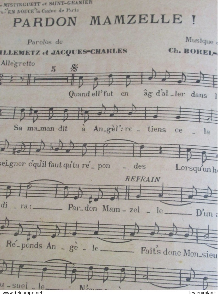 Partition Ancienne/"Pardon Mam'zelle " /Mistinguett Et Saint-Granier / Borel-Clerc /Edition Ch BOREL-Clerc/1923  PART386 - Andere & Zonder Classificatie