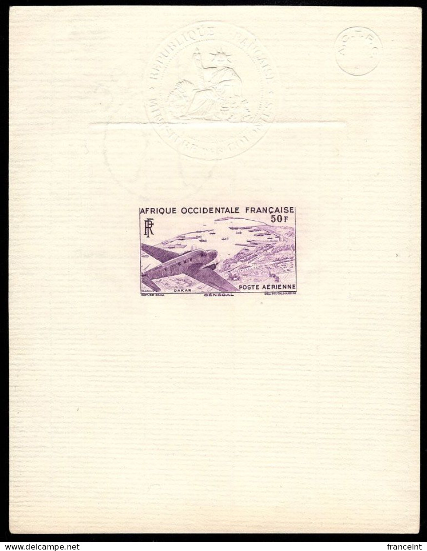 FRENCH WEST AFRICA(1956) Plane Over Dakar Harbor. Deluxe Sheet. Scott No C12, Yvert No PA12. - Other & Unclassified