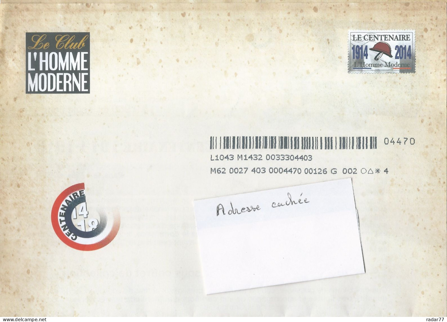 Lettre Avec Simili-timbre "Le Centenaire 1914 - 2014" - Pseudo-entiers Privés