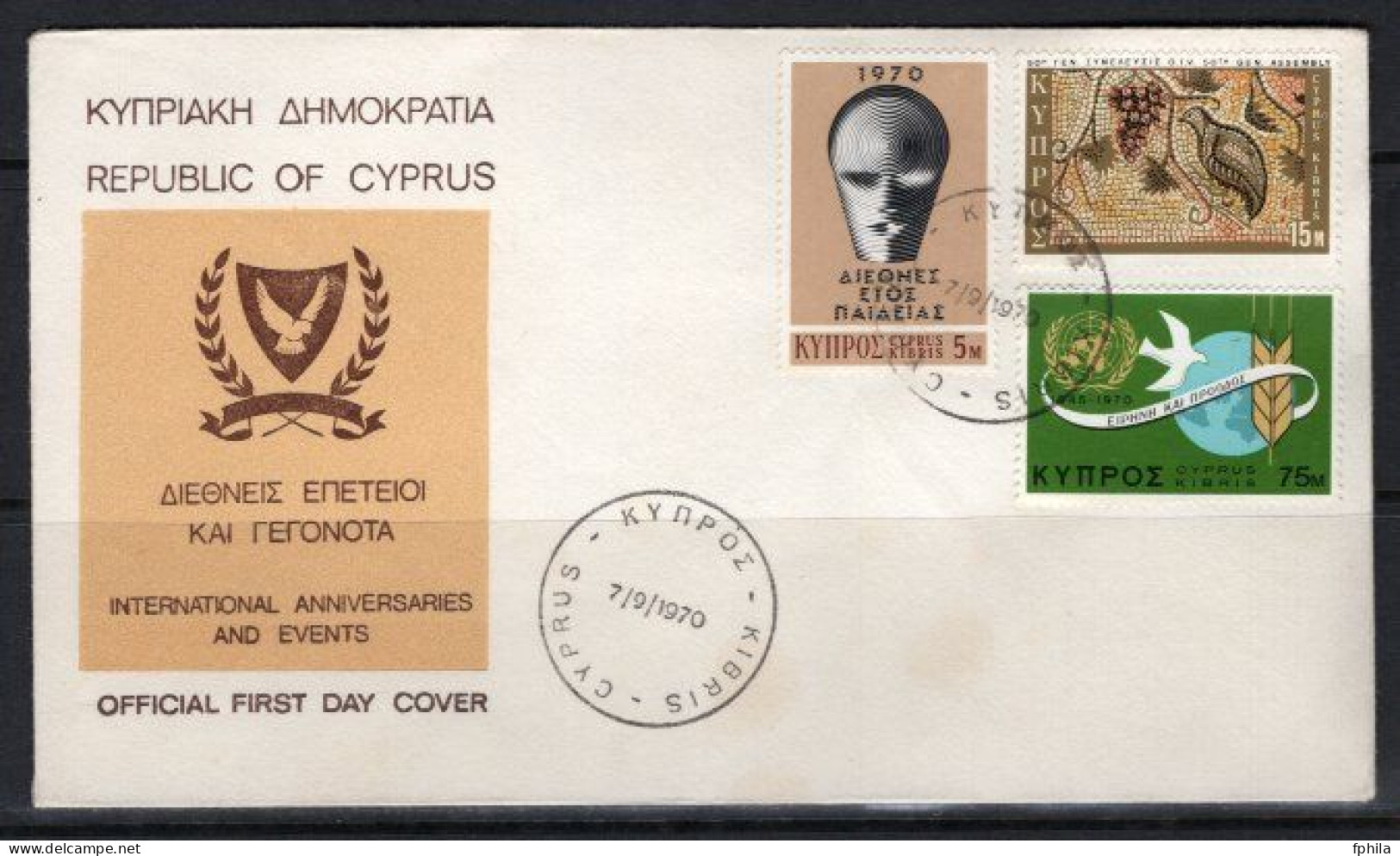 1970 CYPRUS ANNIVERSARIES AND EVENTS FDC - Brieven En Documenten