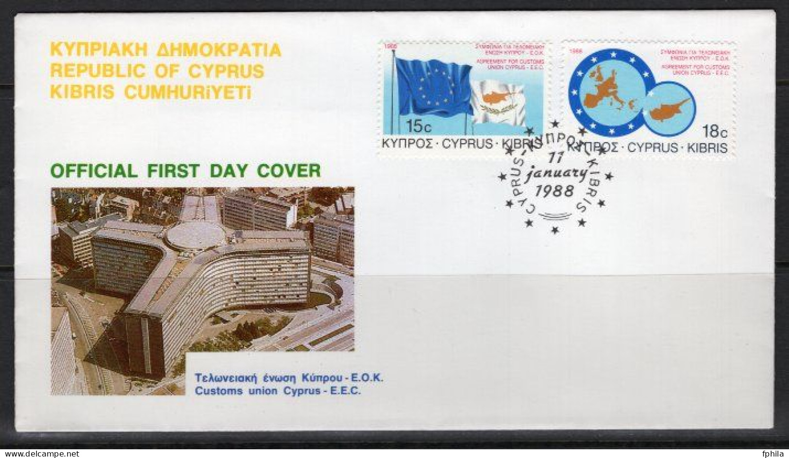 1988 CYPRUS CUSTOMS AGREEMENT FDC - Brieven En Documenten