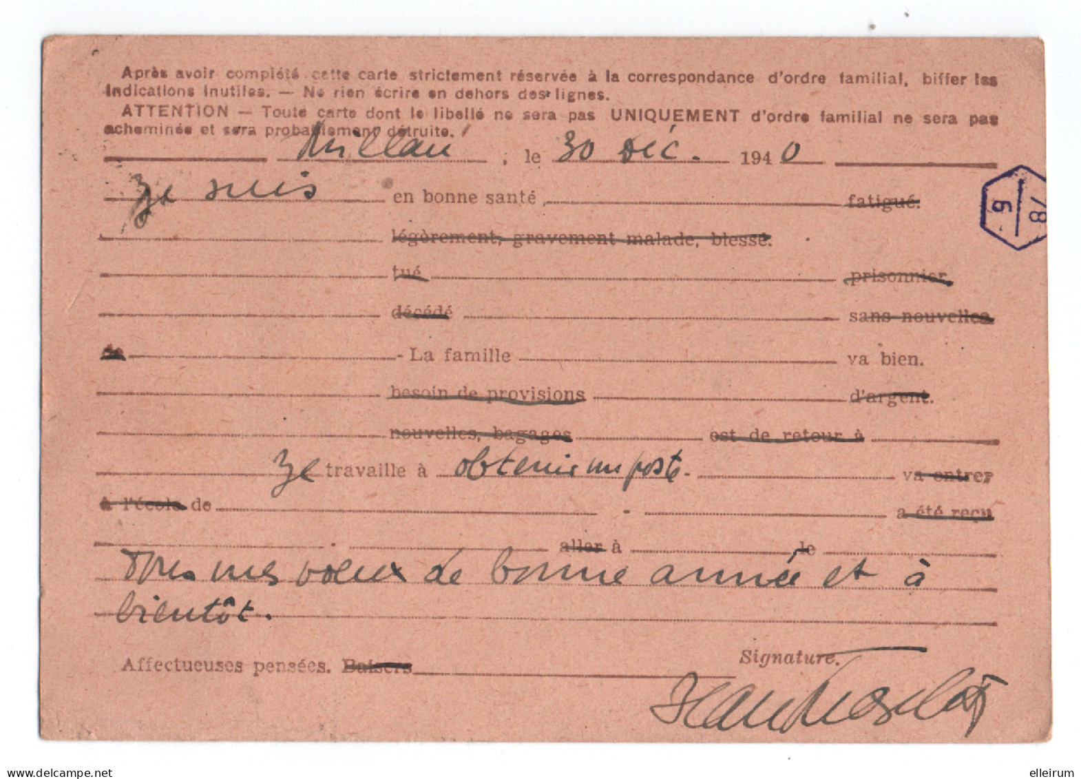 ENTIER POSTAL. IRIS BRUN SANS VALEUR. OBLITERATION MILLAU (12) Pour BAGNEUX (92) - 1939-44 Iris