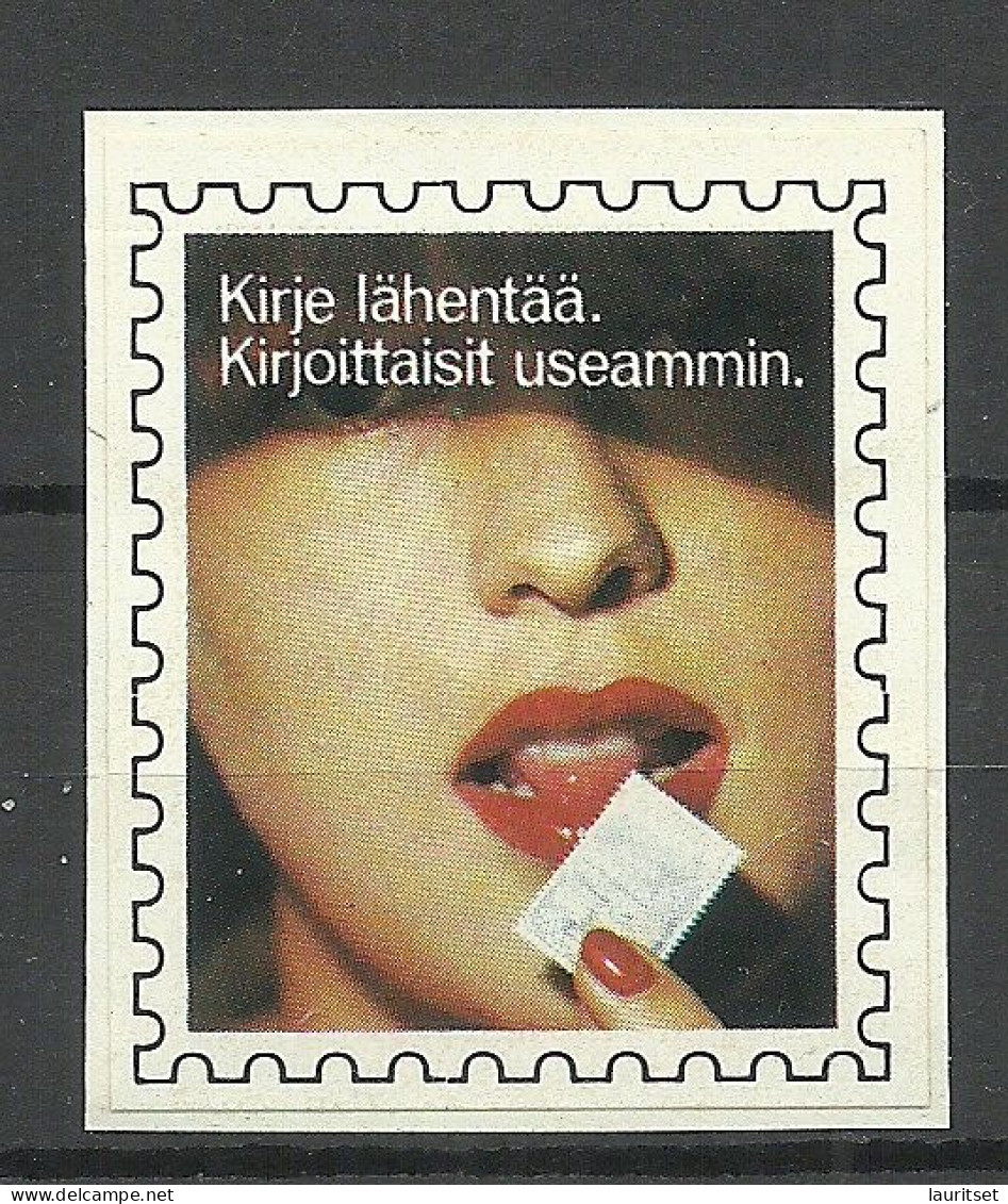 FINLAND Advertising Poster Stamps Reklamemarke (sticker/Aufkleber) Lady Licking A Stamp Erotik - Erinnophilie