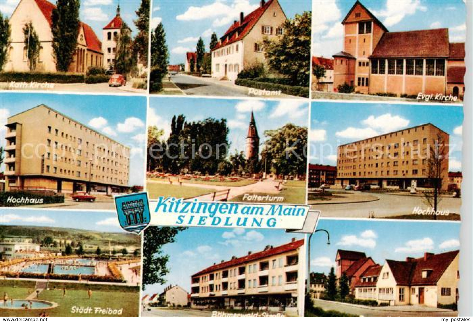 73865259 Kitzingen Main Kirche Postamt Hochhaus Falterturm Freibad Boehmerwald-S - Kitzingen