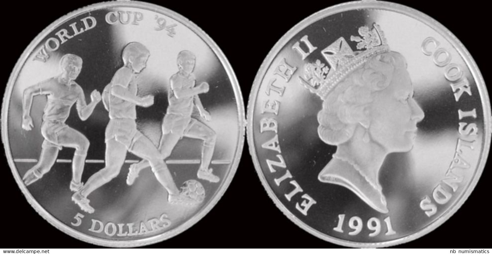 Cook Islands 5 Dollar 1991- Worldcup Football 1994 In USA Proof - Cookinseln