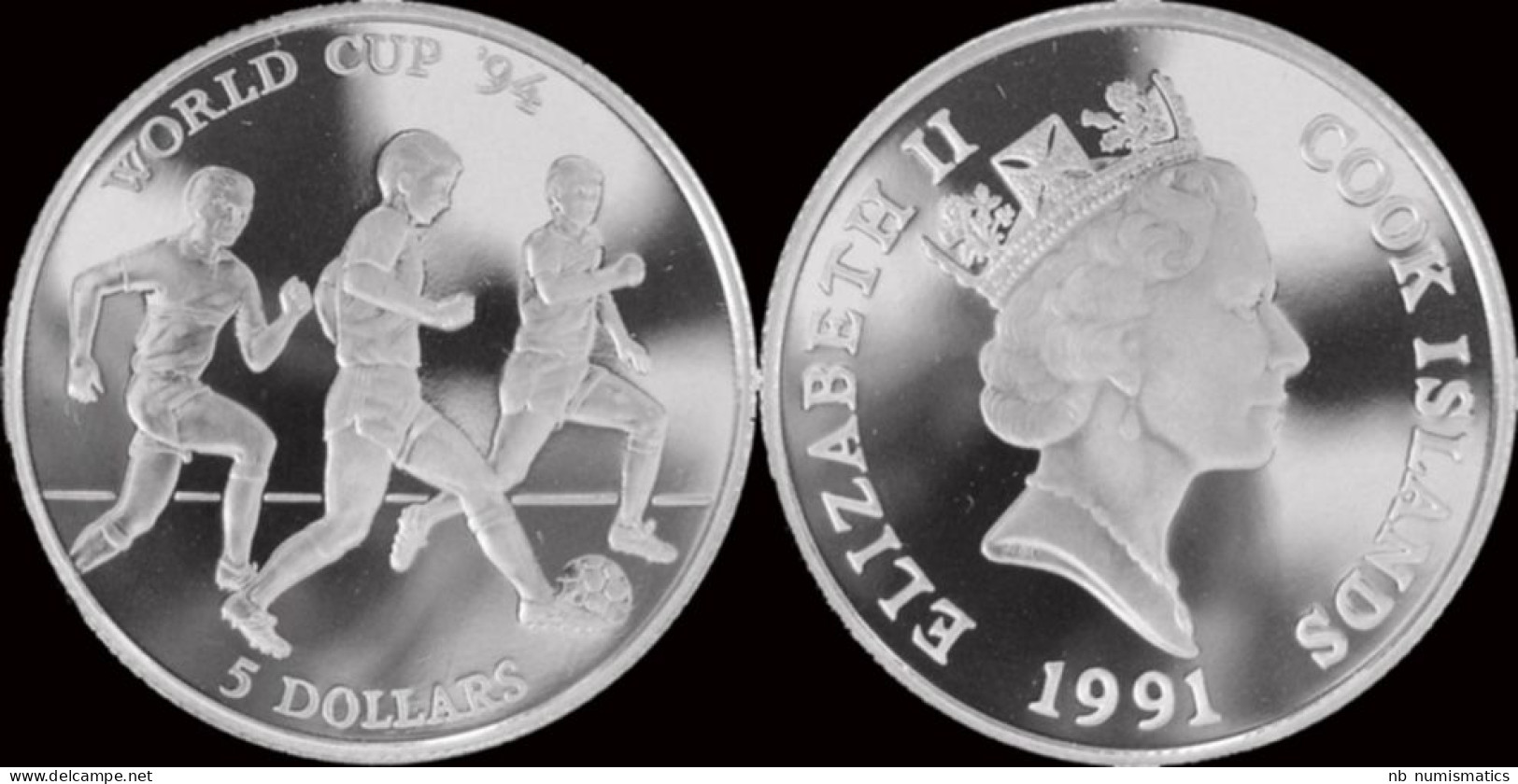 Cook Islands 5 Dollar 1991- Worldcup Football 1994 In USA Proof - Cookeilanden