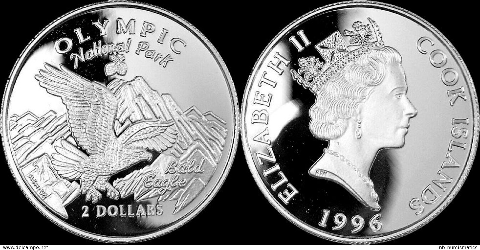 Cook Islands 2 Dollar 1996- Olympic National Park Proof - Isole Cook