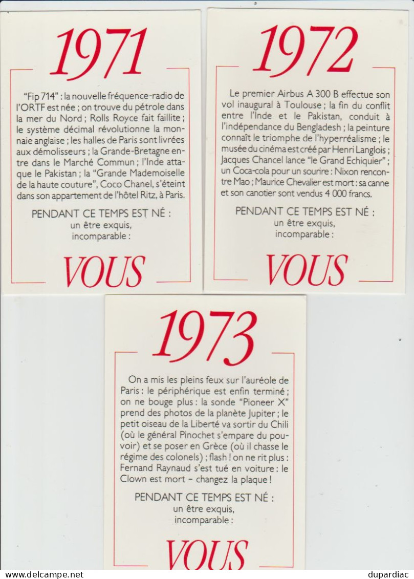 Millésimes Des Années 1928 à 1973 : Lot De 15 Cartes. - Collections & Lots