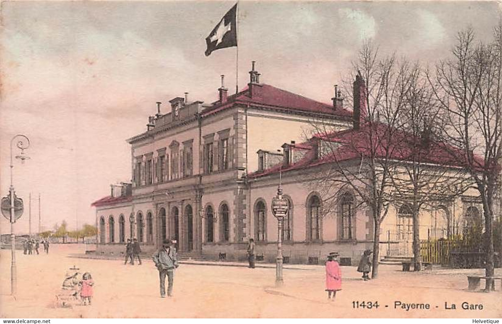 Payerne La Gare Colorée Animée 1911 - Payerne