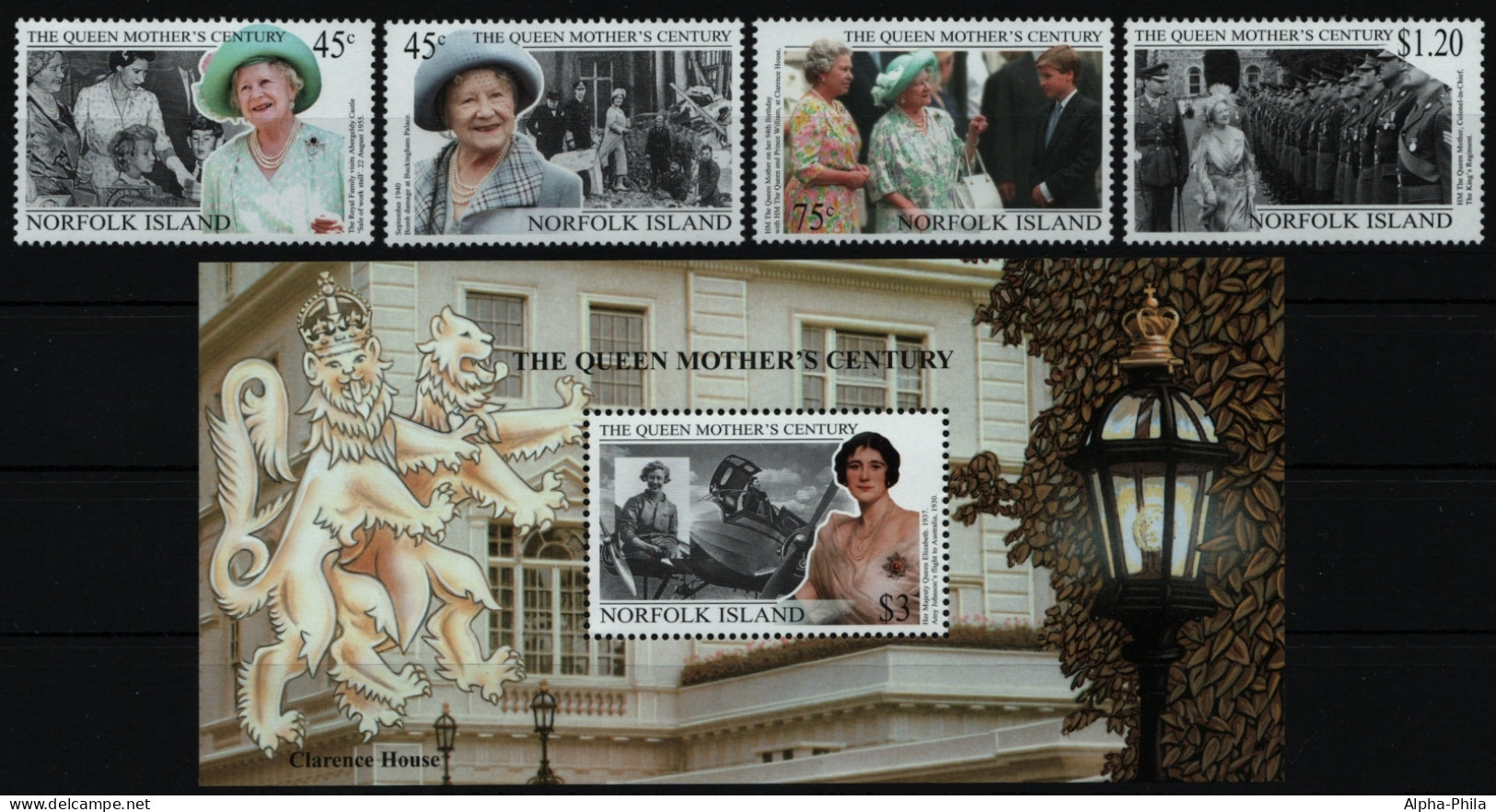 Norfolk-Insel 1999 - Mi-Nr. 704-707 & Block 32 ** - MNH - Queen Mum - Norfolk Island