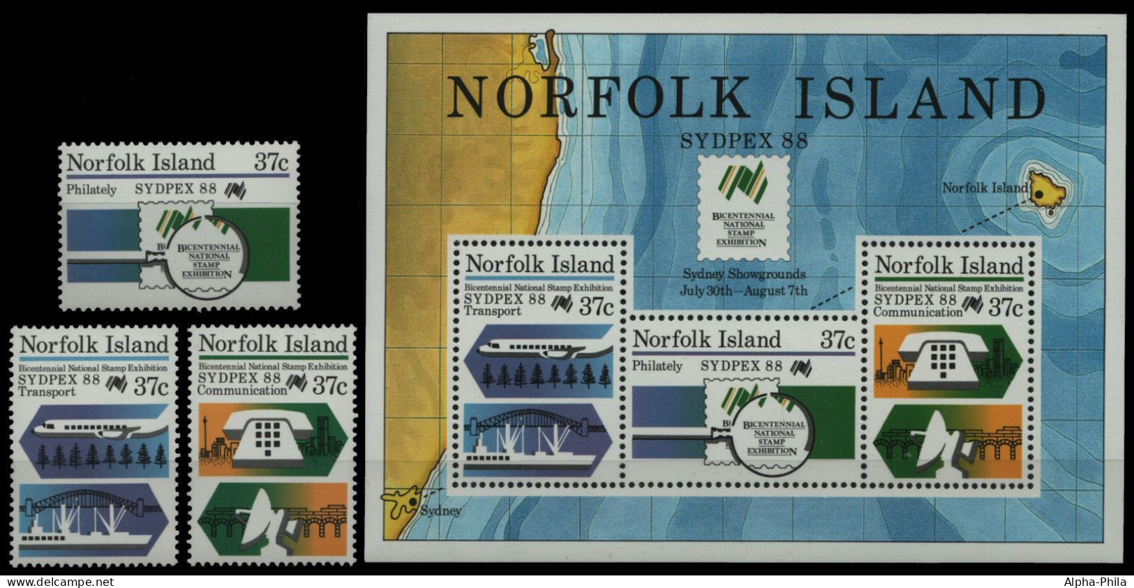 Norfolk-Insel 1988 - Mi-Nr. 440-442 & Block 11 ** - MNH - SYDPEX '88 - Norfolk Island