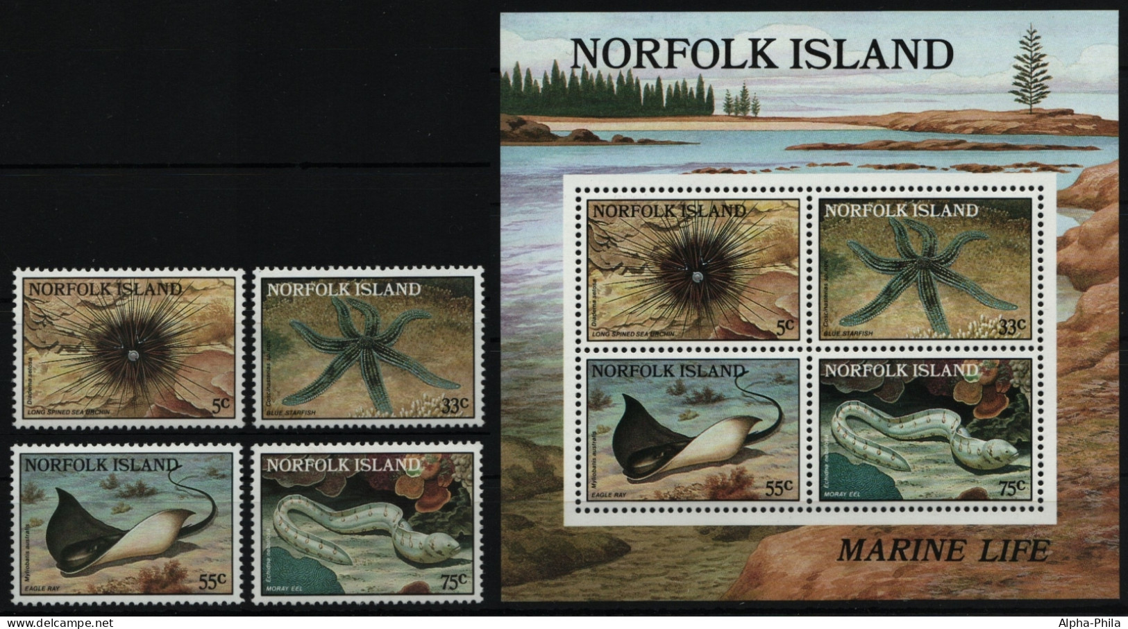 Norfolk-Insel 1986 - Mi-Nr. 377-380 & Block 9 ** - MNH - Meeresleben - Norfolk Island