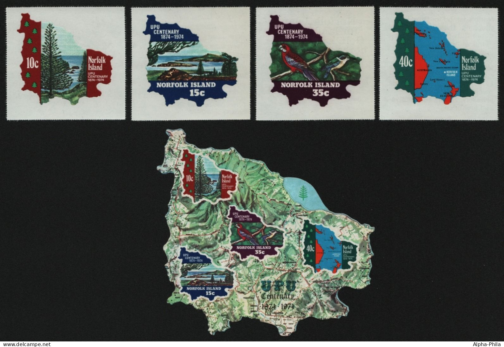 Norfolk-Insel 1974 - Mi-Nr. 160-163 & Block 1 ** - MNH - Fauna & Flora - UPU - Norfolk Island