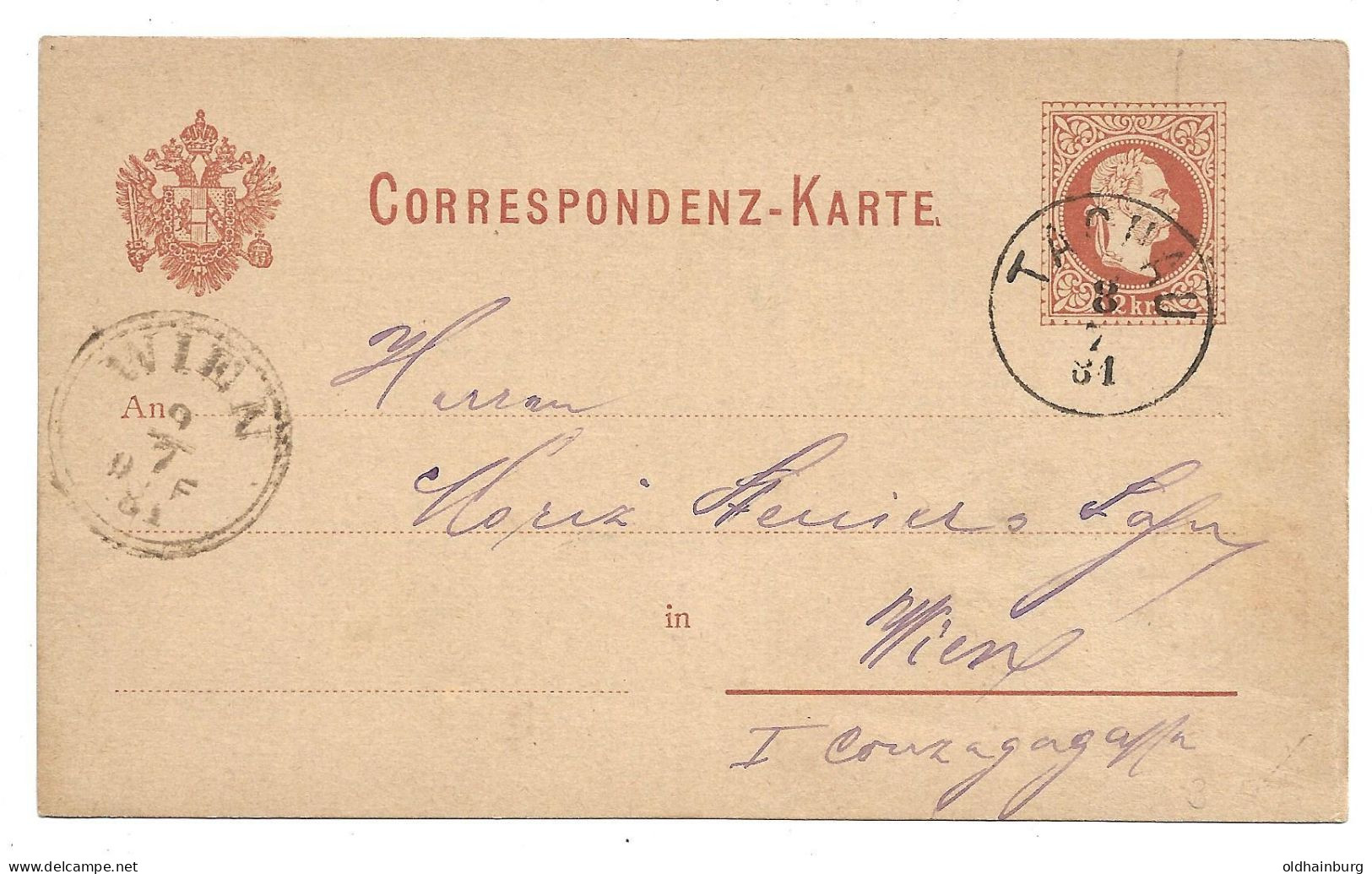 0152o: Altösterreichisches Gebiet Böhmen, Tachau 1881- Postkarte Nach Wien - ...-1918 Prephilately